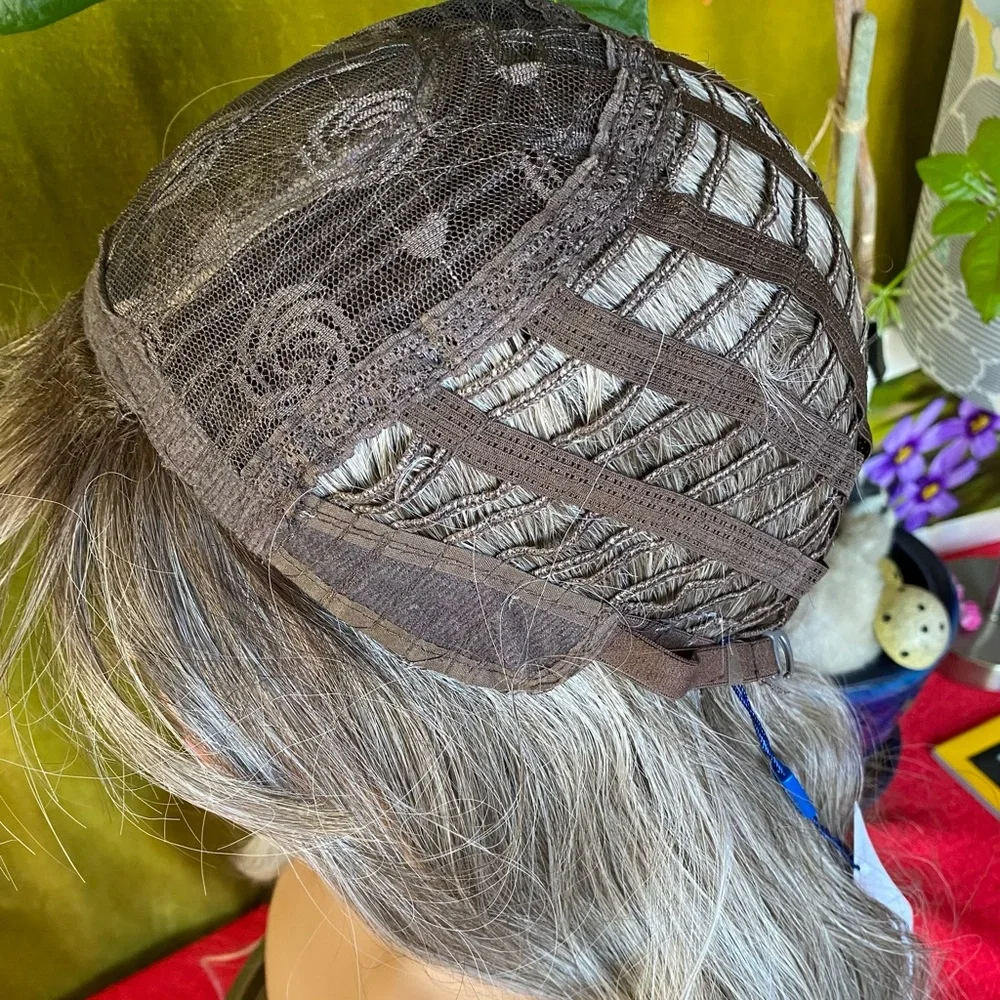 Ash tones brunette blonde wig with bangs